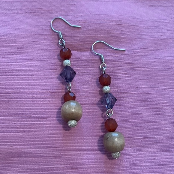Boho Chic Crystals and Wood Earrings - Picture 3 of 3